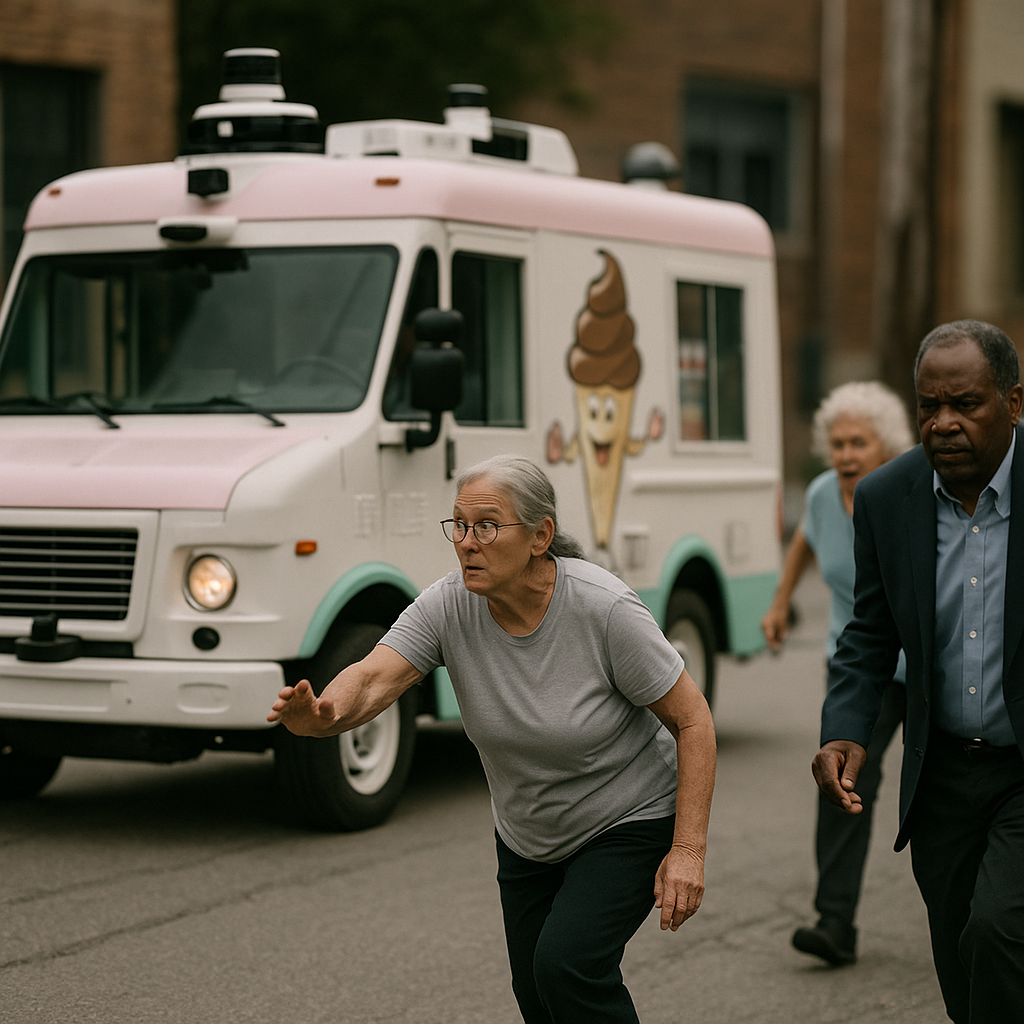 Autonomous Ice Cream Truck Causes Mayhem on Truman Road: Vanishing Cones and Confused Seniors